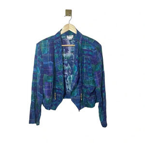 VINTAGE 1990s Maren Rayon Watercolor Open Blazer in Blue/Green/Purple Size M